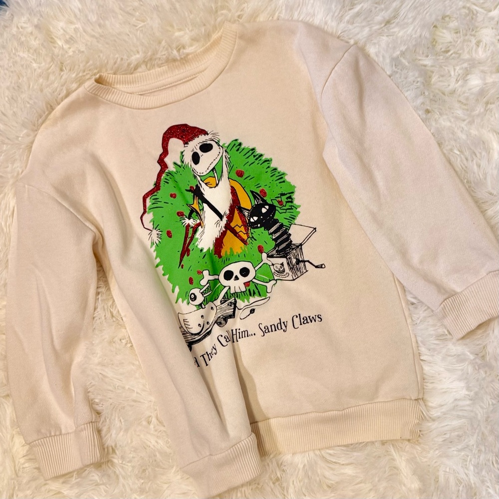 Disney Cream Kids Sweater with Jack Skellington Holiday Graphic